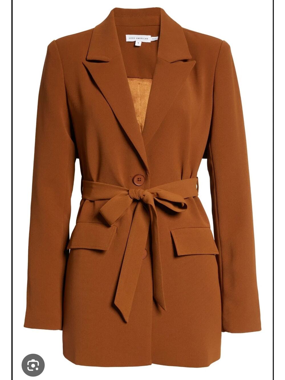 Good American Trench Blazer Women Size 2 Small Old Money Quiet Luxury Caramel